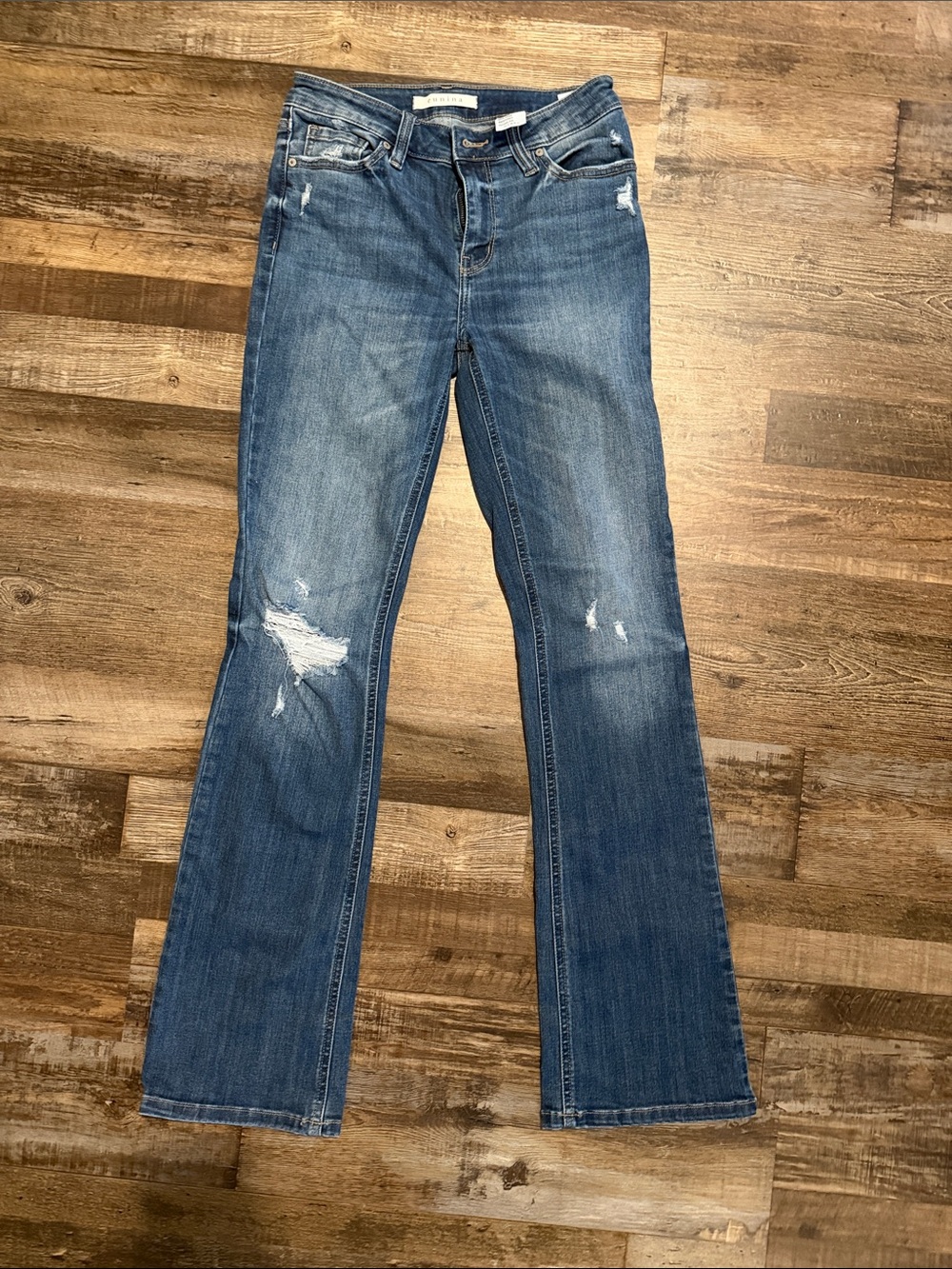 eunina Medium Blue Distressed Boot Cut Jeans